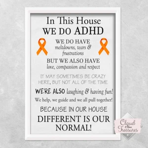 ADHD awareness Print a4 Family Home House Rules Wall Art Photo - Picture 1 of 2