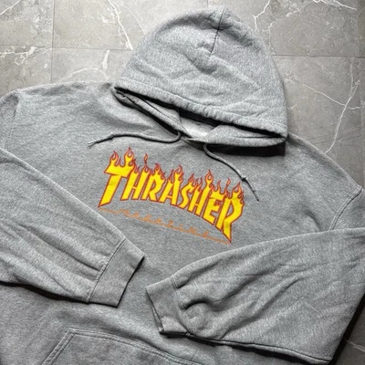 Винтажная толстовка с капюшоном Y2K Thrasher Skate Big Flames логотип для взрослых 2XL вересковый серый - Изображение 1 из 4