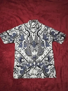 Camisa Batik Makmur Para Hombre L Azul Gris Floral Abstracto Manga Corta Vacaciones - Imagen 1 de 5
