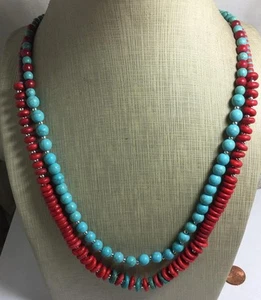 Gorgeous multi strands howlite necklace/ red, turquoise color (g285-w2) - Picture 1 of 2
