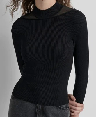 Suéter de manga larga DKNY para mujer negro con cuello falso detalle transparente talla L Foto 1 de 3