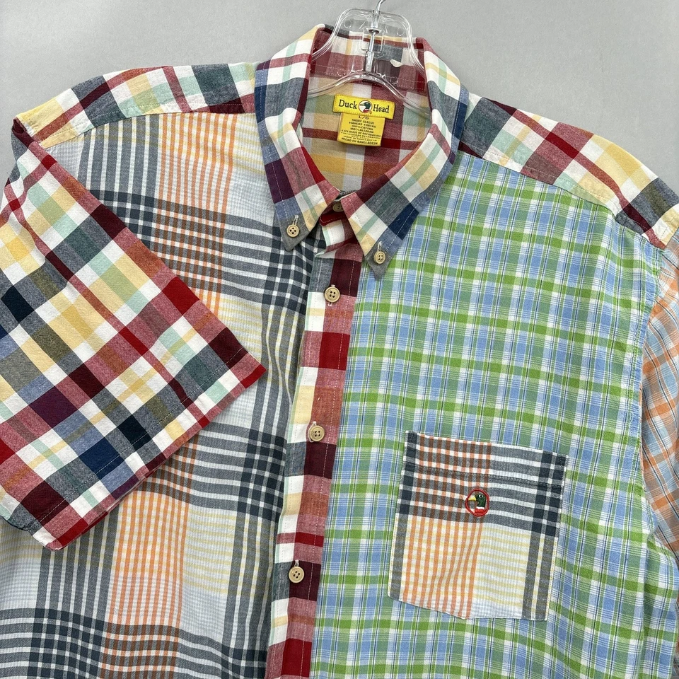 Camisa Cabeza de Pato Hombres Grande A Cuadros Retazos Multi Fiesta Botones Madrás Divertida De Colección Foto 1 de 4
