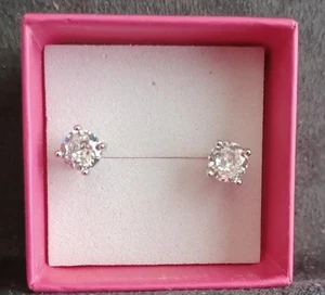 Ohrstecker 14 Karat Weißgold über Silber kreiert weißer Diamant 8 mm rund - Bild 1 von 2