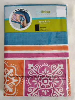 Tablecloth 52x70 Orange Medallion Border PVC Free Polyethylene Kitchen Decor - Image 1 of 3