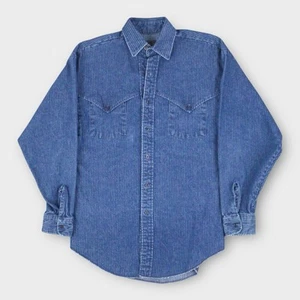 Panhandle Slim Men's Western Denim Pinstripe Shirt Dark Wash Size Small - Picture 1 of 5