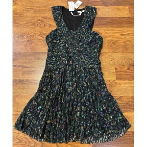 Derek Lam 10 Crosby Women's Ruched Pleated Floral Mini Dress Black Size 4 NWT - Picture 1 of 8