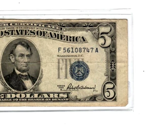 $5 (DOWNSHIFT/MISCUT ERROR) "1953" $5 (SEAL DOWNSHIFT/MISCUT ERROR) 1953 RARE!! - Picture 1 of 4