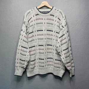 Vintage Van Heusen Textured Knit Sweater Geometric Pattern Gray Multicolor XL - Picture 1 of 11