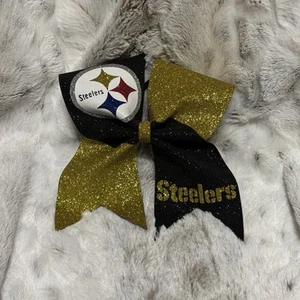 Steelers Glitter Hair Bow Black Gold Cheer Bow Game Day Football Fan  - Picture 1 of 4