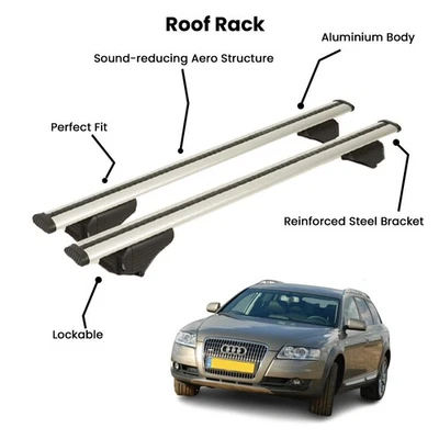 2 piezas barras transversales plateadas para AUDI A6 ALLROAD SW 2006-2011 Foto 1 de 4