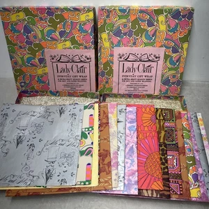 Vintage Retro MCM Lady Clair Geschenkpapier 2 Schachteln mit 27 unbenutzten 20x30 Blatt + mehr - Bild 1 von 8