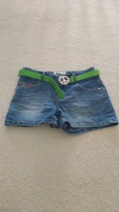 SO Girls Denim Jean Shorts Medium Blue Wash peace Size 14 mid rise - Picture 1 of 4