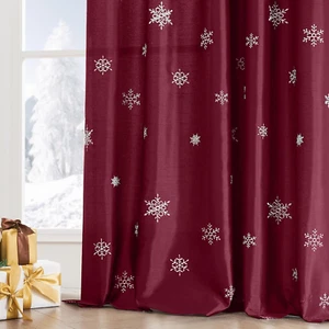 Christmas Curtains for Bedroom Burgundy Red Winter Christmas Curtains White Snow - Picture 1 of 9