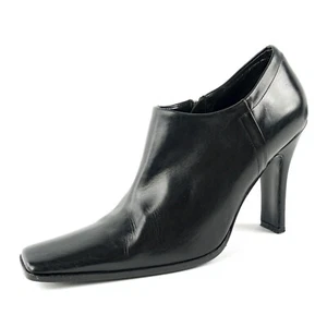 Getragene 2x schwarze Damen-Stiefeletten PRADA Leder aus niedrigen Stiefeletten Absätze 5 1/2 ITALIEN - Bild 1 von 9
