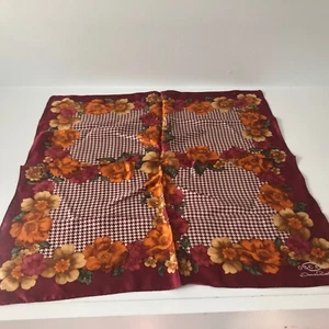 Oscar de la Renta Scarf Silk Burnt Orange Flower & Geometric Pattern 20" Square - Picture 1 of 12