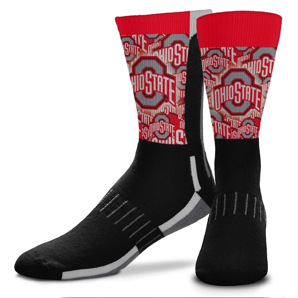 OHIO STATE BUCKEYES MONTAGE ADULT LARGE CREW SOCKS AUTHENTIC NCAA FOOTBALL NEW - Image 1 of 1