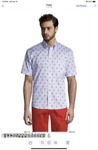 Mens Short Sleeve Traditional Fit Coolmax Dress Shirt, Lobster Print, XL - Picture 1 of 15