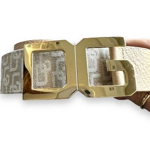 Dolce & Gabbana NWOT Y2K Tan Leather BLING BELT -- Logo Gold Buckle Mobwife - Picture 1 of 15