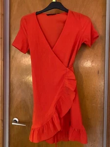 Vero Moda 'Haya' Dress Short Wrap Style Ruffle Hem XS UK 6 Spicy Orange BNWT - Picture 1 of 1