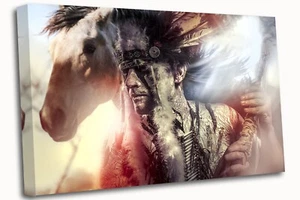 Native American Indian Warrior Chief Canvas Wall Art Picture Print - Picture 1 of 8