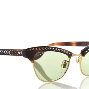 Gucci GG0153S 003 Havana & Gold Brown Crystals Sunglasses Sonnenbrille 49-18-145 - Picture 1 of 4