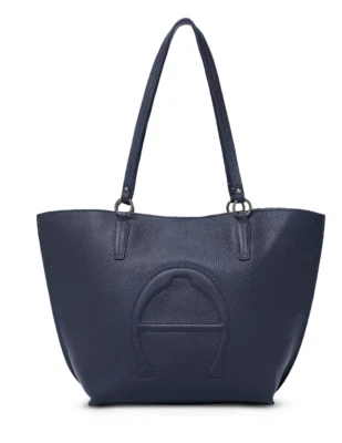 $298 NWT ETIENNE AIGNER LEATHER ADELINE LOGO TOTE SHOULDER BAG INK BLUE - Image 1 of 4