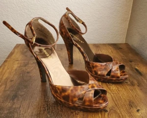 Dollhouse Pazazz Leopard Print Strappy Sexy Shiny Size 9 High Heels - Pre Owned - Picture 1 of 5
