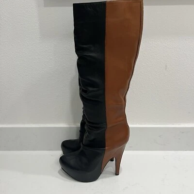 BOTAS DMSX Donald J. PLINER NEGRAS/MARRONES JAYLA CUERO PLATAFORMA TACÓN TALLA 7M Foto 1 de 4