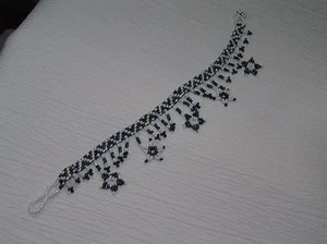 Estate White & Blue Iridescent Micro bead with Dangle Star Charms Bracelet – 7.7 - Picture 1 of 4