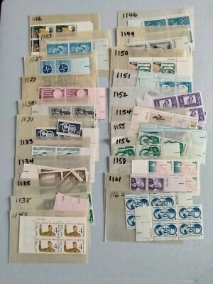 US Stamps, 45 blocks of 4, 1 pair + 8 singles, Scott range 1122-1162, all MNH - Image 1 of 4