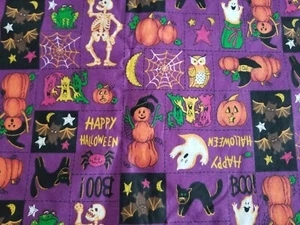 LINED WINDOW VALANCE CURTAIN 42 X 12 PURPLE HALLOWEEN PUMPKIN SKELETON CAT - Picture 1 of 5