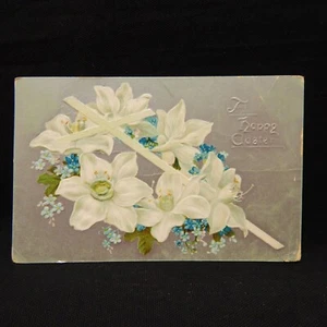 POSTCARD A HAPPY EASTER, CROSS & FLOWERS, RAPHAEL TUCK & SONS POSTMARKED - Picture 1 of 2