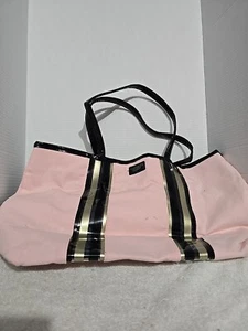Victoria Secret Womens Tote Beach Bag Pink Black Gold Shoulder Handbag - Picture 1 of 5