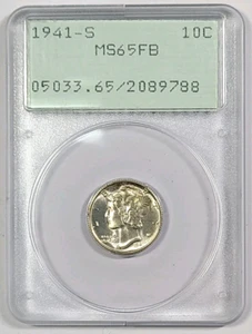 1941-S Mercury Dime 10c MS65FB PCGS Old Green Holder Rattler - Picture 1 of 2