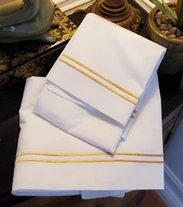 Luxury Hotel Collection VALCOURT Standard Sham Set 2" Flange Gold Embroidery - Picture 1 of 24