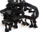 Acorn fringe border, bobble ribbon, band with craft curtains - black
