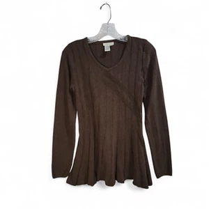 Sophie Max Skirted Sweater Brown Soft Cotton Blend V-Neck Medium Runs Small - Picture 1 of 6