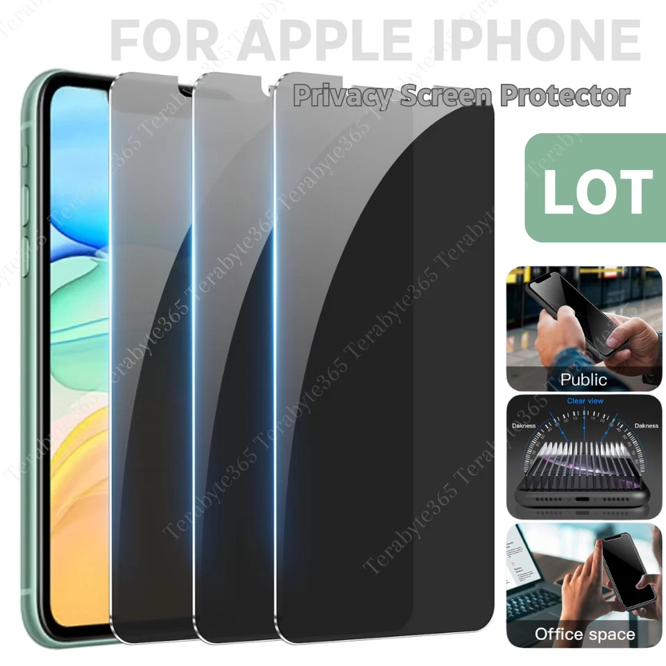 Lote Protector Pantalla Cristal Templado Privacidad para iPhone 16 15 14 13 12 11 8 7 6 X Foto 1 de 4