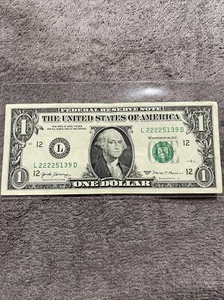 2017 $1 Quad NOTE, BILL - FANCY SERIAL NUMBER - 22225139 - Picture 1 of 4