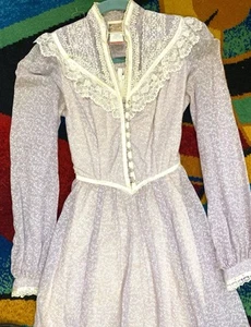 Vintage Gunne Sax 7 Dress Gown Lace Lilac Color Original Boho 70s Renaissance - Picture 1 of 11