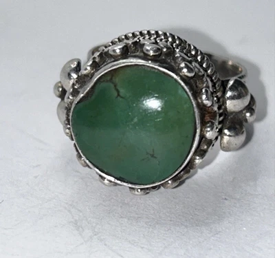 Твердое серебро .925 зеленый агат старинный стиль солитер кольцо размер 9, 925 - Изображение 1 из 4