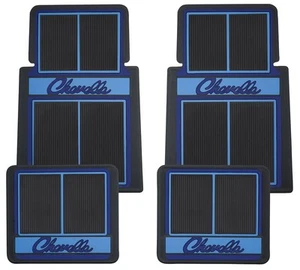 For Chevy Chevelle 64-73 1st & 2nd Row Blue Floor Mat Set w "Chevelle" Logo - Picture 1 of 1