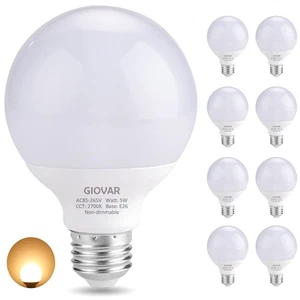 8-Pack G25 LED Vanity Light Bulbs 120V 40 Watt Equivalent, E26 Base, 2700K Wa... - Picture 1 of 7