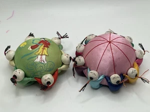 Set 2 Nadelkissen Japanisch Asiatisch Seide Sumo Händchenhalten Vintage - Bild 1 von 8