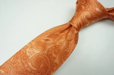 Corbata Estándar Brioni Seda Albaricoque Óxido Naranja Paisley Hecha en Italia NUEVA Foto 1 de 4