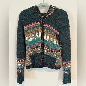 Free People Strickjacke Pullover Strick Kapuze Fair Isle Alpaka Seide Wollmischung XS - Bild 1 von 4