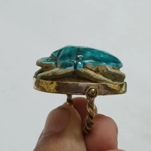Vintage Egyptian Style Scarab Ring – Handmade Turquoise Faience Jewelry - Picture 1 of 7