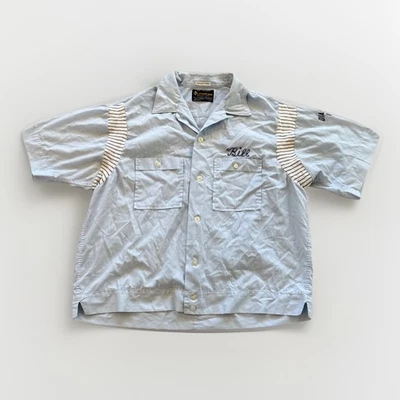 Vintage Bowling Shirt Mens L Olympian Blue Loop Collar Chain Stitch Felted 60s - Image 1 of 4