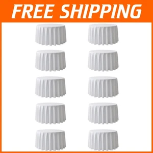 White Round Tablecloths - 120" Polyester Fabric (10 Pack) - Picture 1 of 9