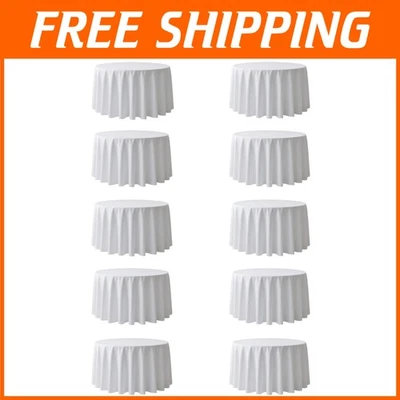 White Round Tablecloths - 120" Polyester Fabric (10 Pack) - Image 1 of 4